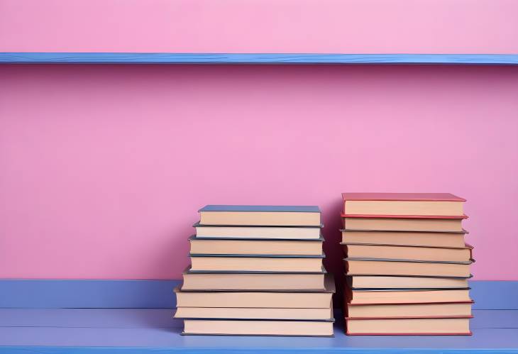 Colorful Books A Blue Shelf Against a Pink Wall with Room to Breathe