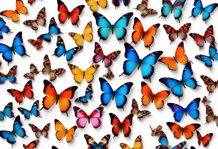 Colorful Butterfly Collection on White Stunning Nature Display with Vibrant Insects