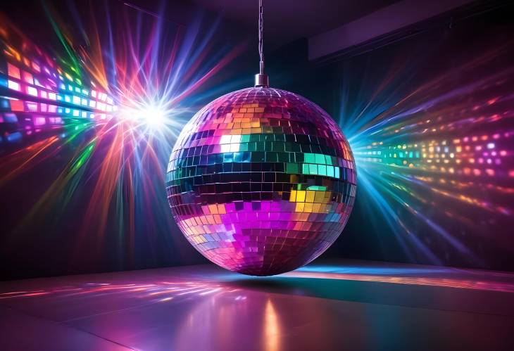 Colorful Disco Ball Illuminates Nightclub with Party Lights  Dance Floor Highlight