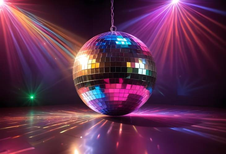 Colorful Disco Ball Lights Up Nightclub with Party Atmosphere and Dance Floor Illumination