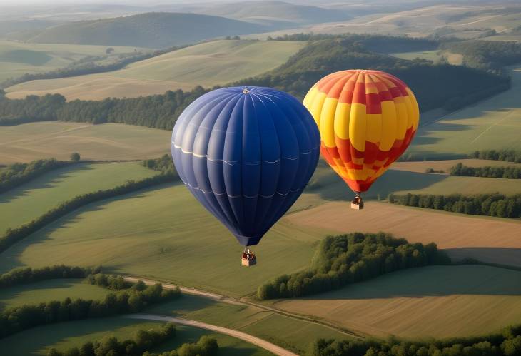 Colorful Hot Air Balloon Over Beautiful Countryside  Scenic Aerial View