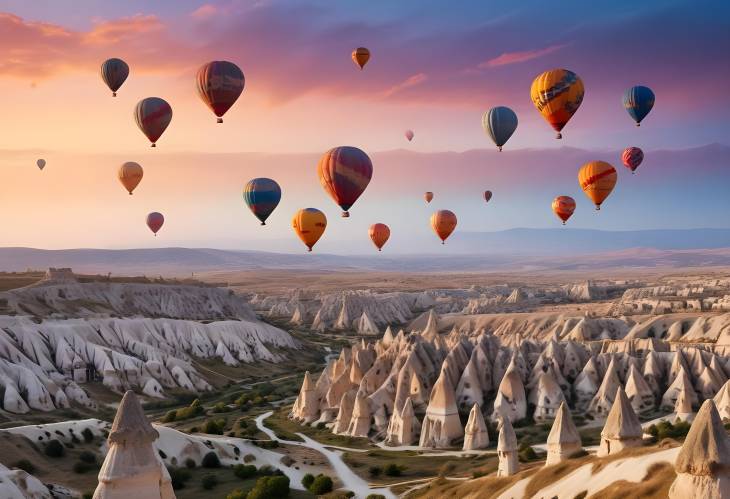 Colorful Hot Air Balloons at Sunrise Over Cappadocia Aerial Magic