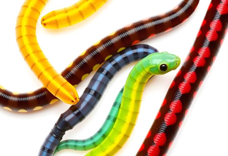 Colorful Jelly Worms and Snakes Isolated on White Background Sweet and Fun Treats