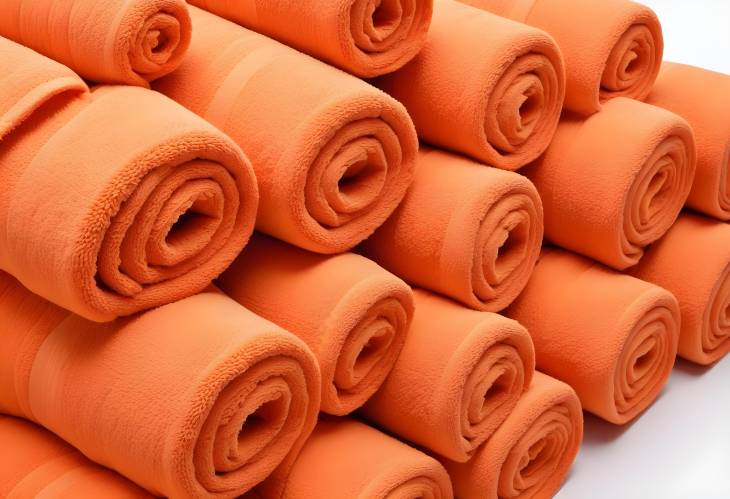 Colorful Orange Towel Rolls Isolated on White Background