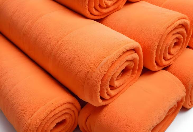 Colorful Orange Towel Rolls Isolated on White Background