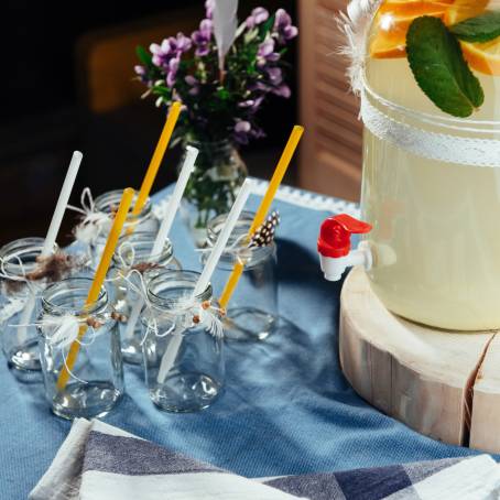 Colorful Outdoor Drink Station with Peach Lemonade