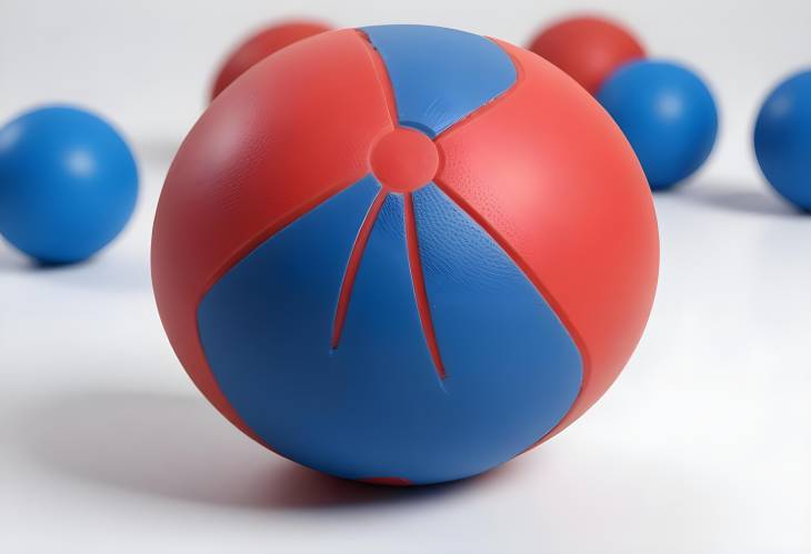 Colorful Red and Blue Rubber Ball for Kids, Isolated with a Clean White Background