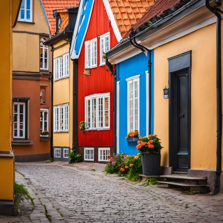 Colorful Swedish Street in Ystad Traditional Architecture and Charming Facades