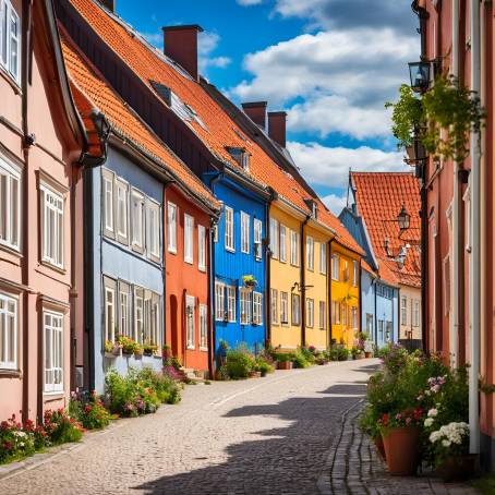 Colorful Ystad Traditional Swedish Street with Charming Architecture