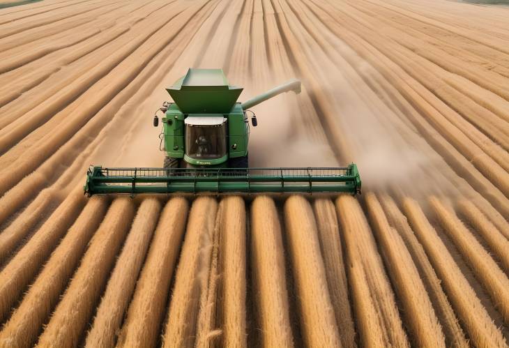 Combine Harvester at Work Cutting and Loading Wheat in Farmland for Transportation