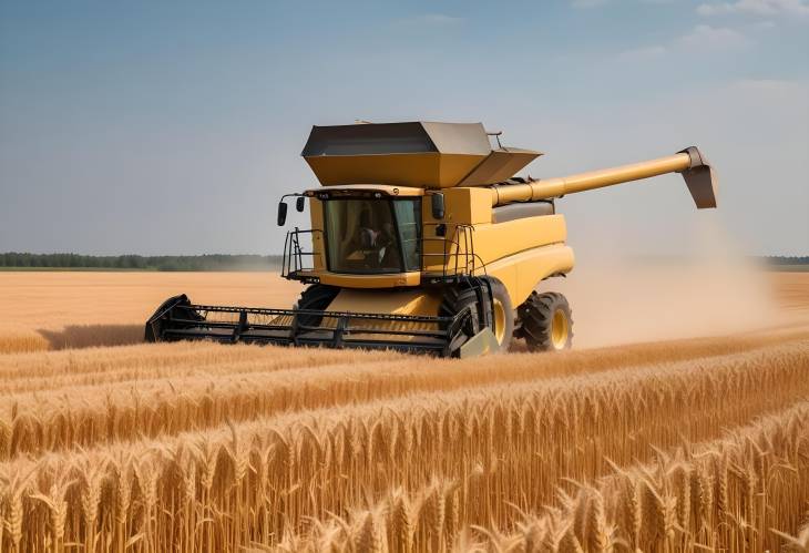 Combine Harvester in Wheat Field Harvesting Crop and Loading for Transportation to Flour Plant