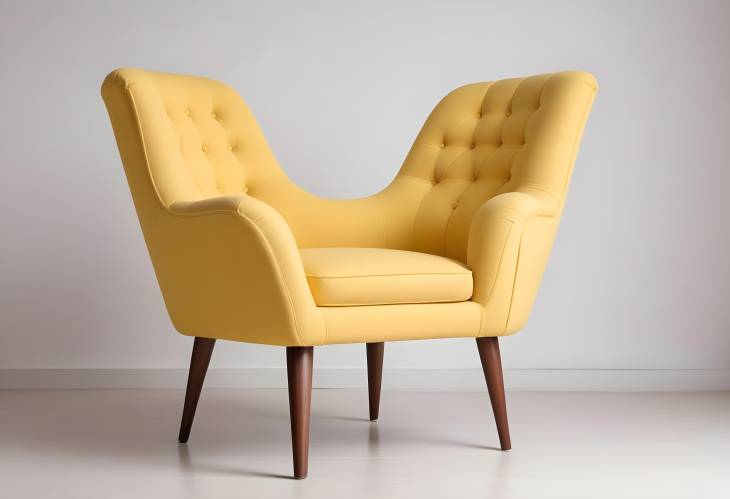 Comfortable Wide Yellow Armchair with Retro Design and Wooden Legs