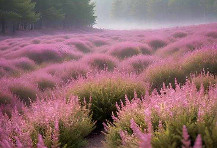 Common Heather in Full Bloom with Spider Webs  Lneburg Heath, Lower Saxony, Germany