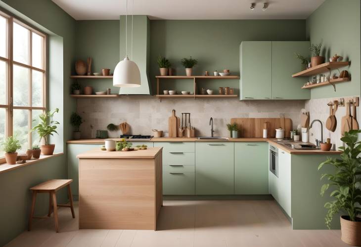 Compact Kitchen with Mint and Earthy Accents Embracing Natural and Organic Living