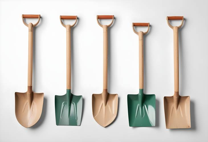 Complete Garden Tool Set Spade Shovel, Rake, and Wood Handle Shovel Isolated