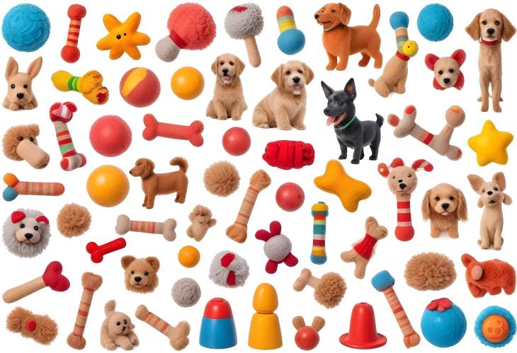 Comprehensive Set of Dog Toys Isolated on White Background Fun, Durable, and Interactive Toys for