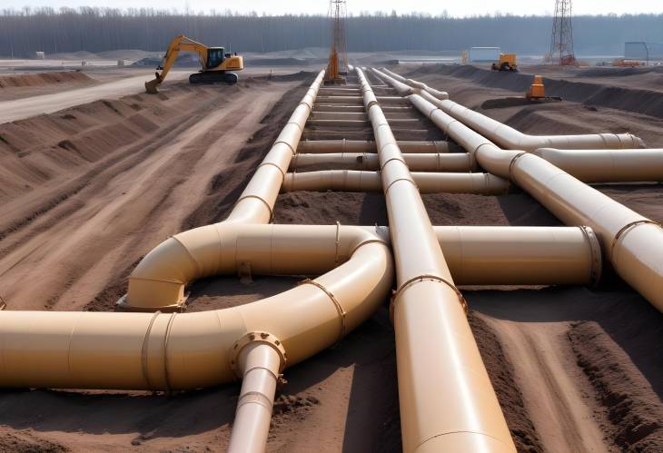 Construction of Natural Gas and Crude Oil Pipelines with Excavator and Pipelayer for Energy Transpor