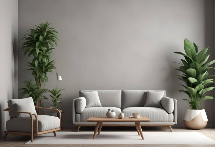 Contemporary 3D Interior Decoration Sofa and Plant Rendered in Modern Virtual Environment