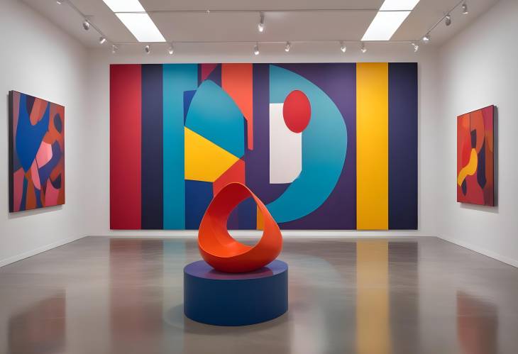 Contemporary Art Installation Abstract Design with Bold Colors and Unique Shapes in Gallery