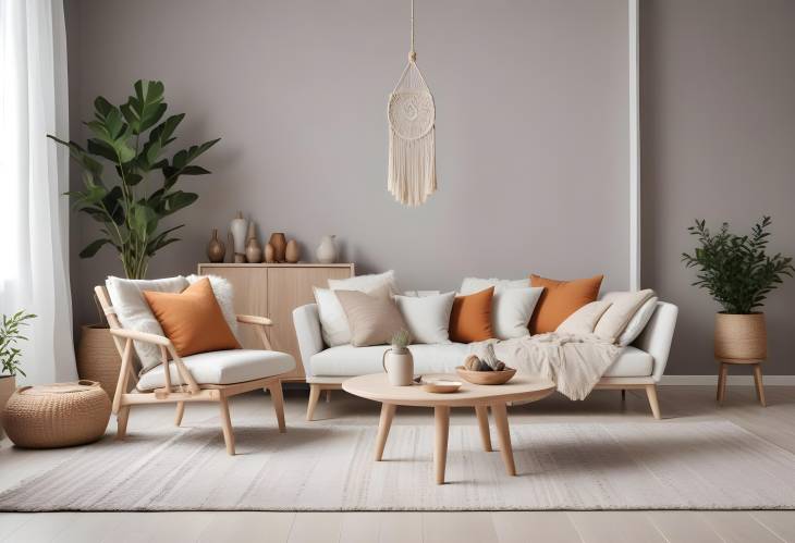 Contemporary Boho Scandinavian Interior Minimalist Furniture and Elegant Home Staging