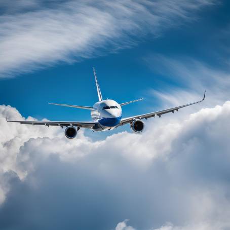 Contrail from Airplane in Blue Sky Stream of Ice Crystals Formed by Jet Exhaust