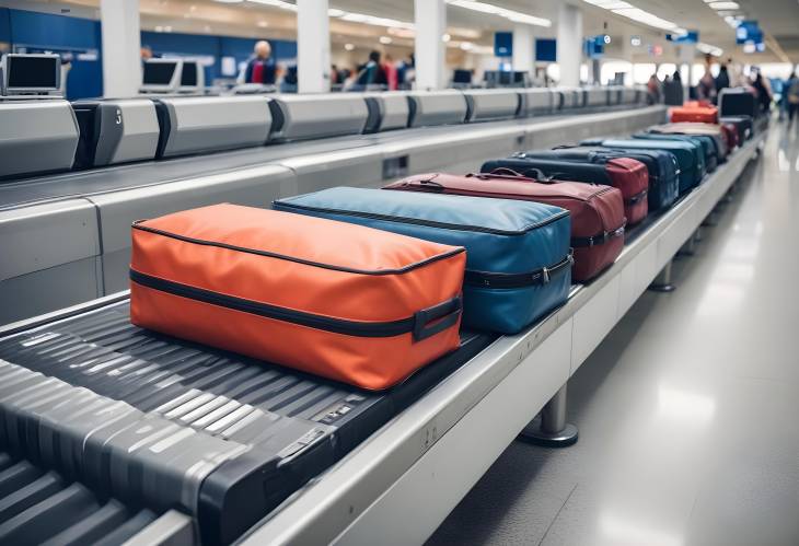 Conveyor Belt at Airport with Passenger Luggage, Baggage Handling and Travel Bags