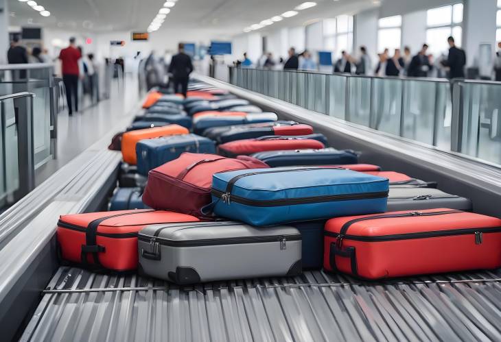 Conveyor Belt with Luggage at Airport, Baggage Handling and Travel Necessities