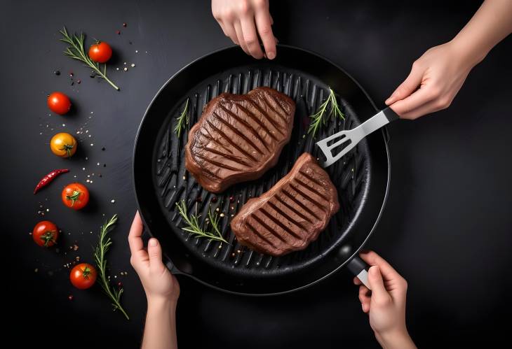 Cooking Beef Steak on Grill Pan by Chef CloseUp