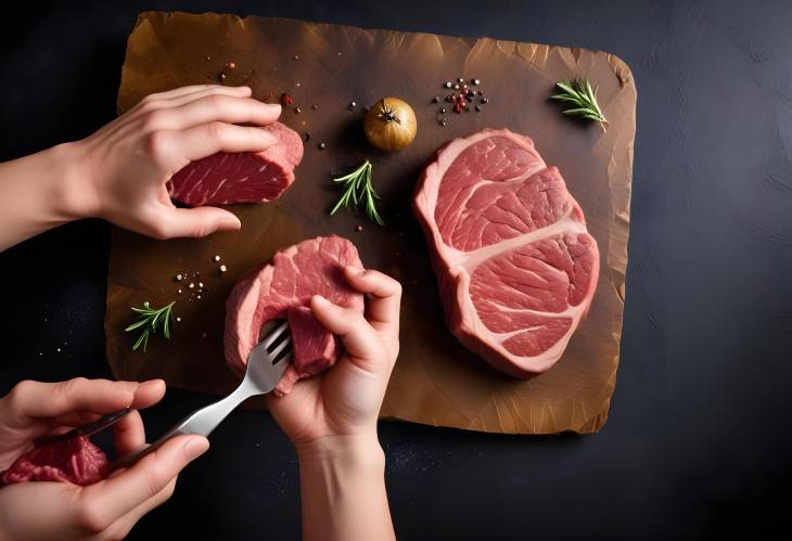 Cooking Perfect Beef Steak by Chef on Dark Background