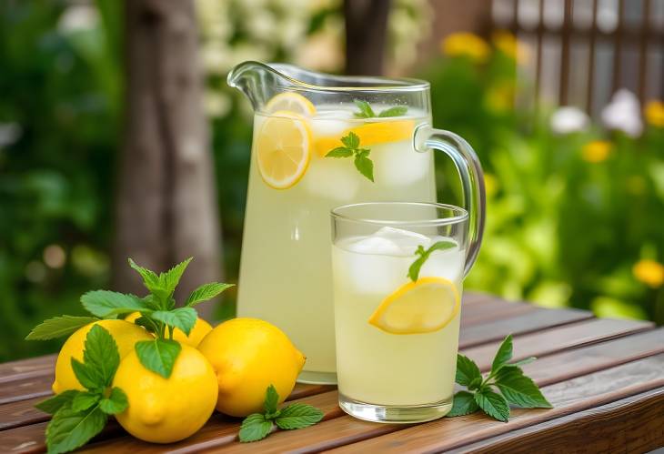 Cool Citrus Preparing Lemonade with Fresh Mint and Lemons