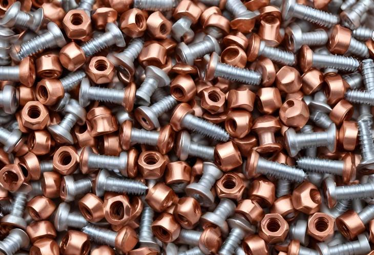 Copper and Silver Nuts, Screws, Rivets Macro Close Up