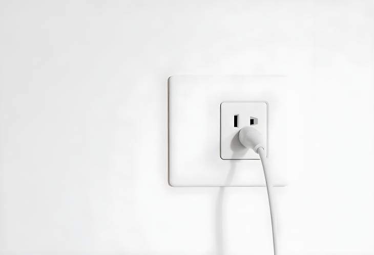 Copy Space for Energy Saving Socket with Electric Plug on Wall