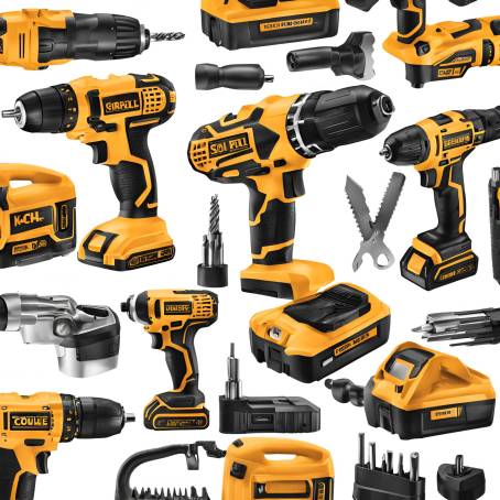 Cordless Screwdriver and Drill Set Versatile Tools on White Background