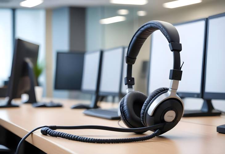 Corporate Help Desk Ready Headset and Telephone Assistance Equipment in Call Center