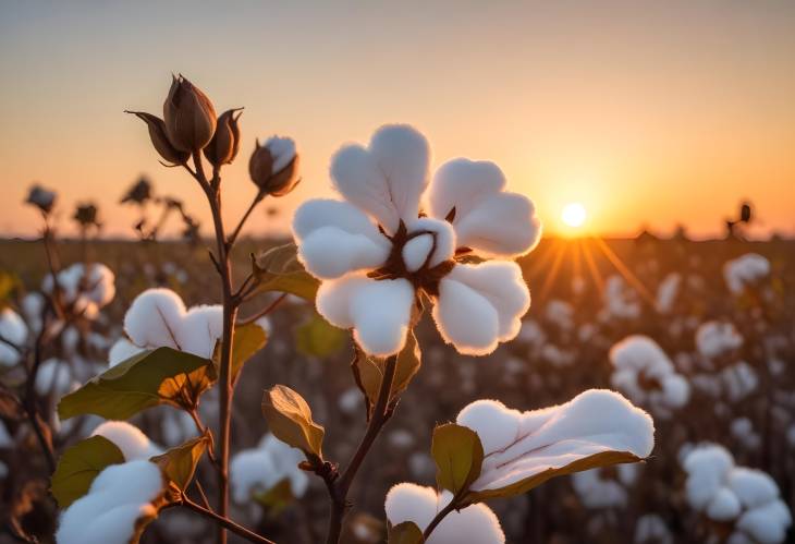 Cotton Plant at Dusk with Sunset in the Background