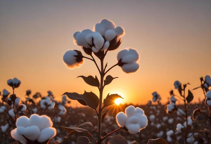 Cotton Plant in Front of Sunset Horizon