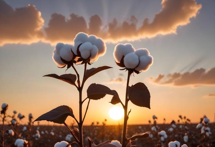 Cotton Plant Silhouette Against Sunset Sky