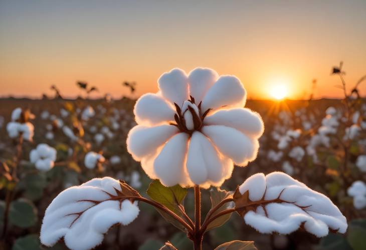 Cotton Plant with Golden Sunset in Background