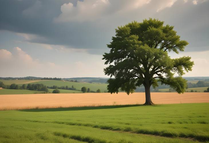 Countryside Field with Tree  Beautiful Rural Landscape View