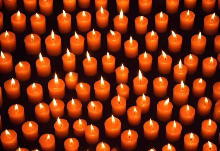 Cozy and Detailed Macro of Burning Orange Candles Flickering Light