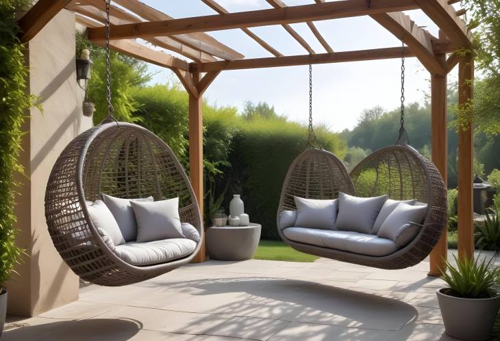 Cozy and Elegant Wicker Garden Furniture with Grey Cushions  Perfect for a Beautiful and Relaxing 