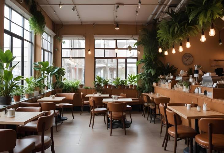 Cozy Cafe with Indoor Plants  Elegant and Modern Interior Design