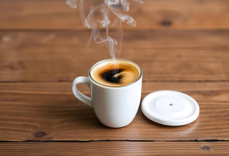 Cozy Morning A Steaming Cup of Coffee on Weathered Wood