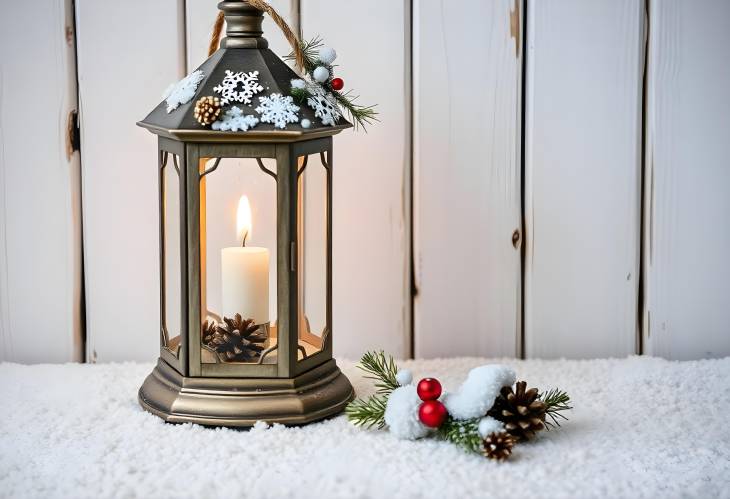 Cozy Nights Christmas Lantern with Snowy Background