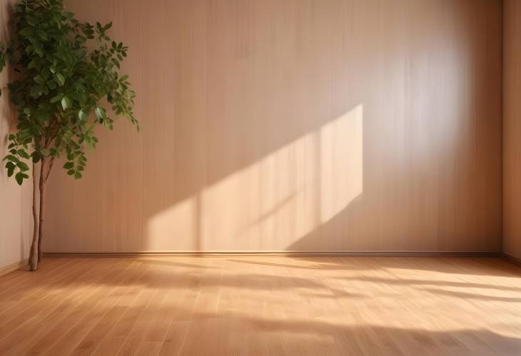 Cozy Summer Room with Sunlight and Leaf Shadows Empty Space Background for MockUp on Wooden Parquet