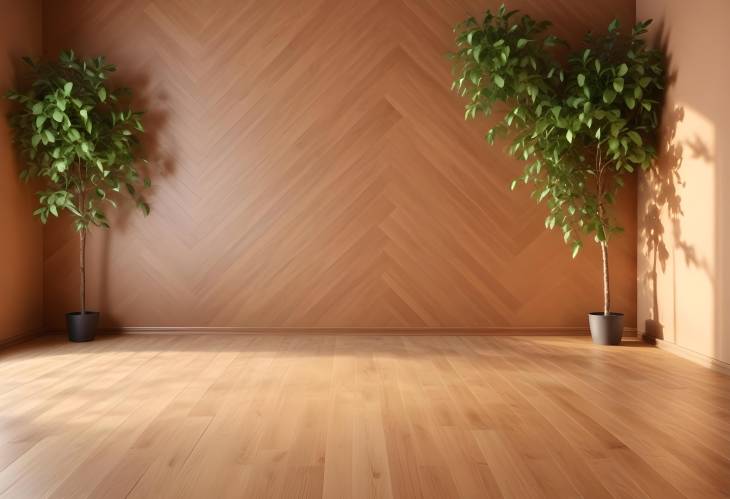 Cozy Summer Room with Sunlight and Leaf Shadows Empty Space for MockUp on Wooden Parquet Floor