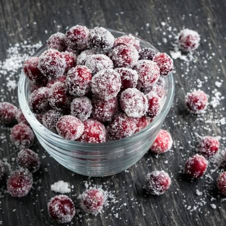 Cranberries with Leaves Isolated on White Top View, Full Depth of Field, Fresh Juicy Berries