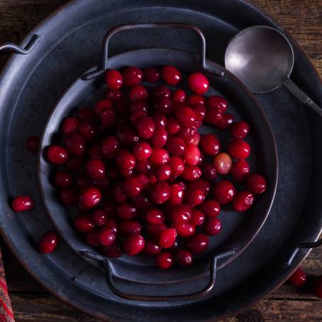 Cranberry Berries with Leaves Isolated on White Top View, Full Depth of Field, Fresh and Juicy