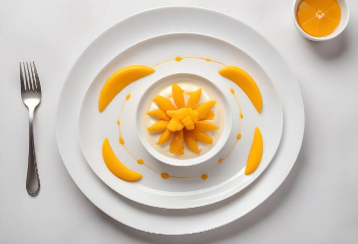 Creamy Panna Cotta with Mango and Orange on Elegant White Plate  Top View