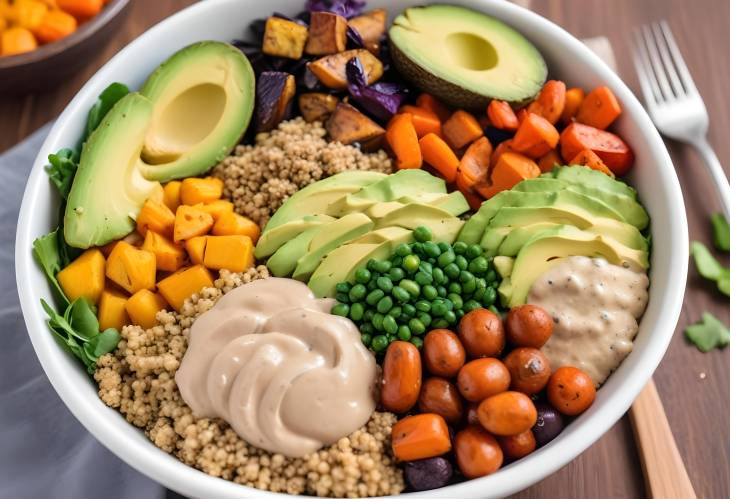 Creative Vegan Buddha Bowl with Quinoa and Tahini